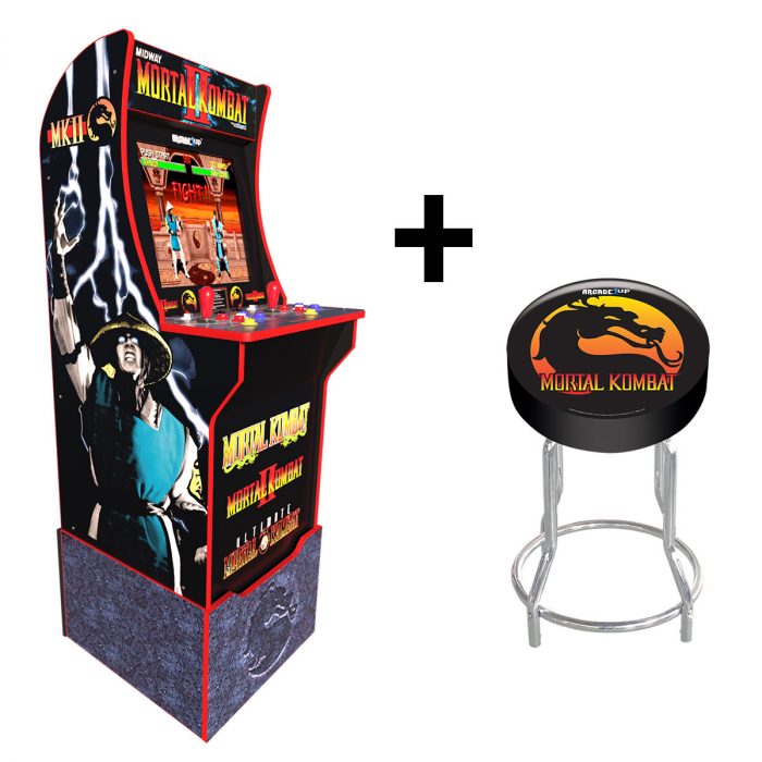 Light Up Marquee BUNDLE Mortal Kombat Cabinet with License Riser Stool 
